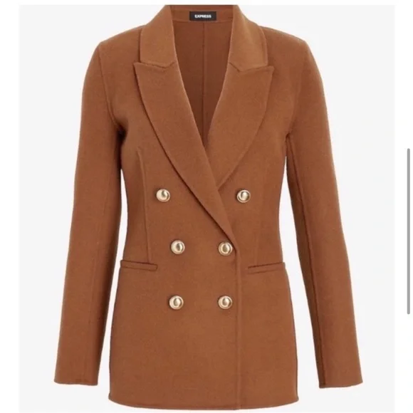 Express Hand Sewn Wool Blend Double Breasted Novelty Button Brown Blazer Jacket - Picture 5 of 15